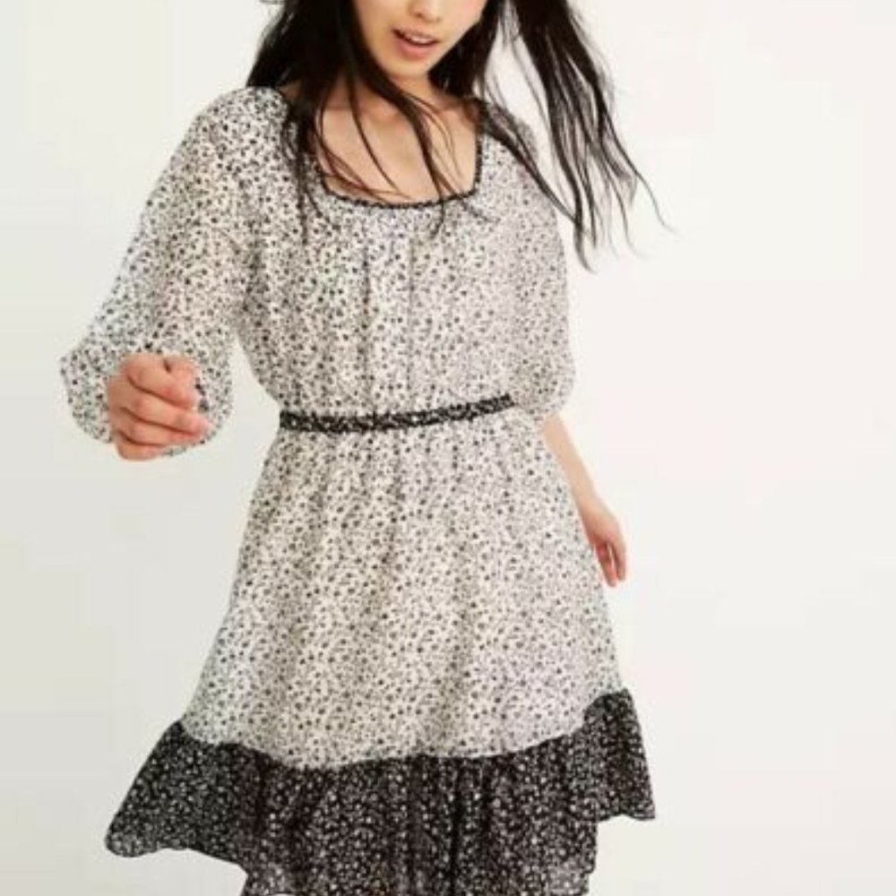 NWT Madewell Pattern-Mix Ruffle Hem Dress in Garden Toile Black/White Size XS